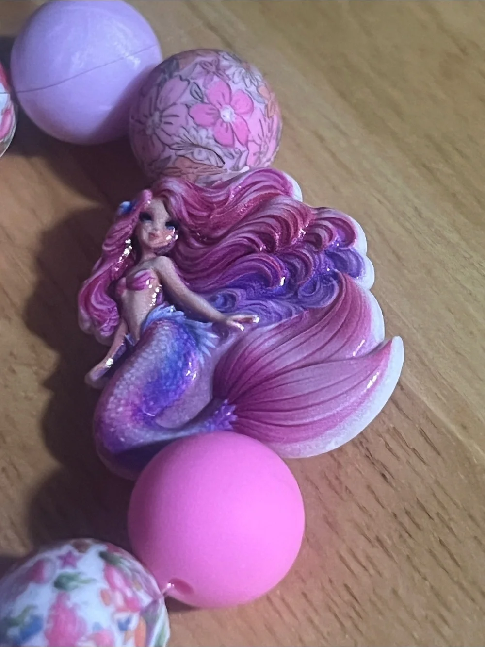 Pink & Lavender Mermaid Bead Stretch Bracelet for kids or adult B203